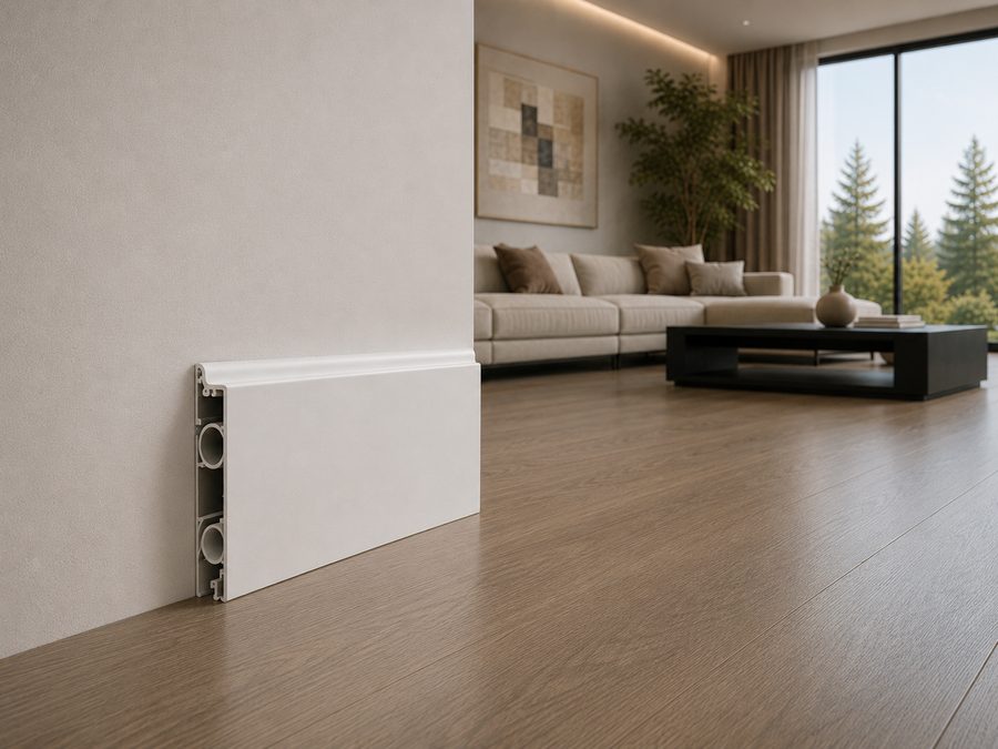 Listwa grzewcza ThermaSkirt w nowoczesnym salonie
